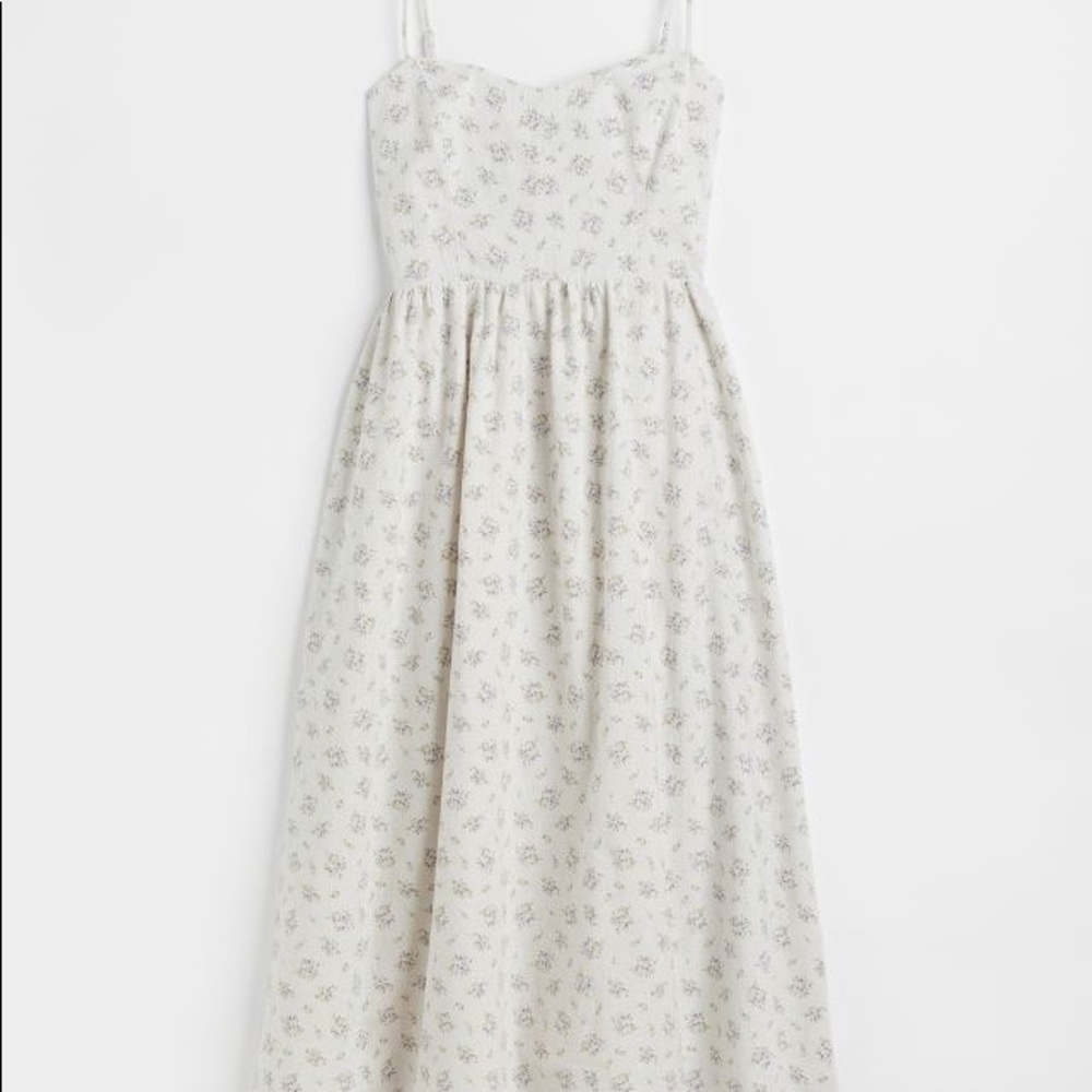 H&M linen blend Light gray/small flowers size medium sundress dress 👗